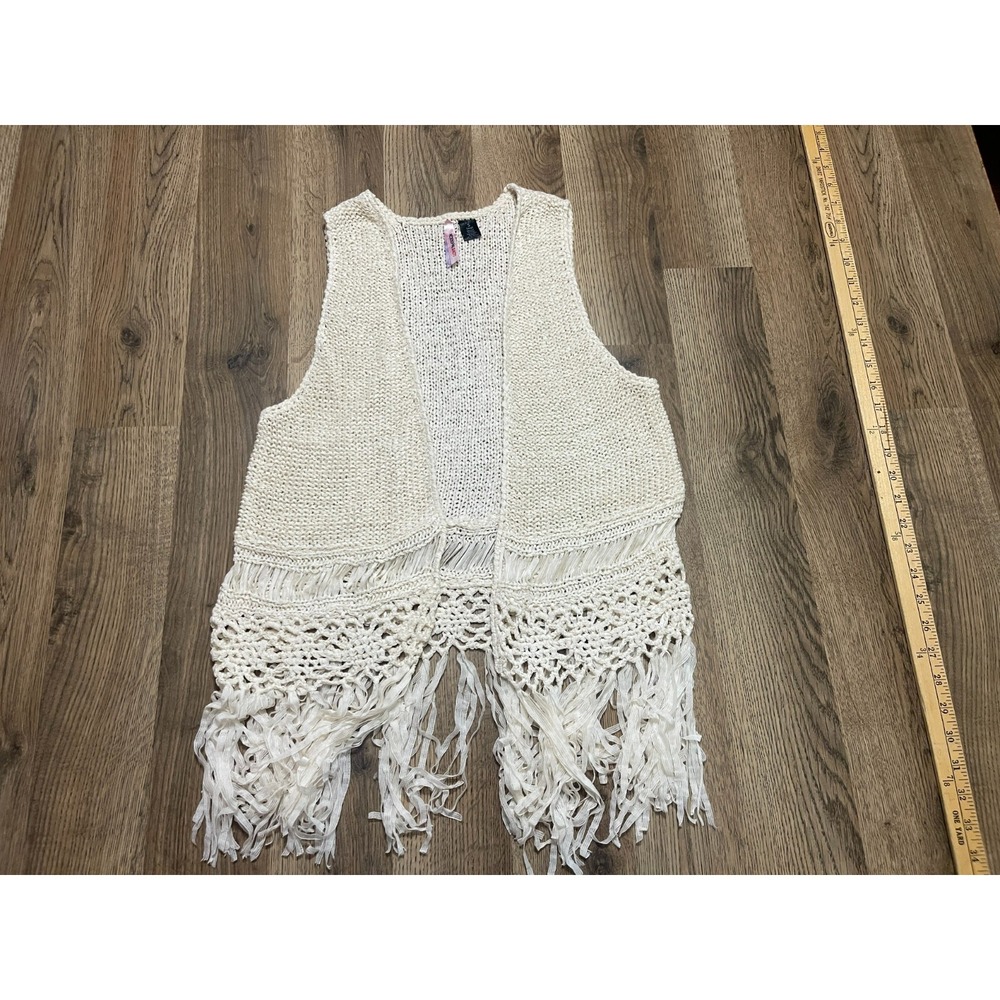 Love by Design Shirt, Women's Small, White Sleeveless Cover Tassels Knitted